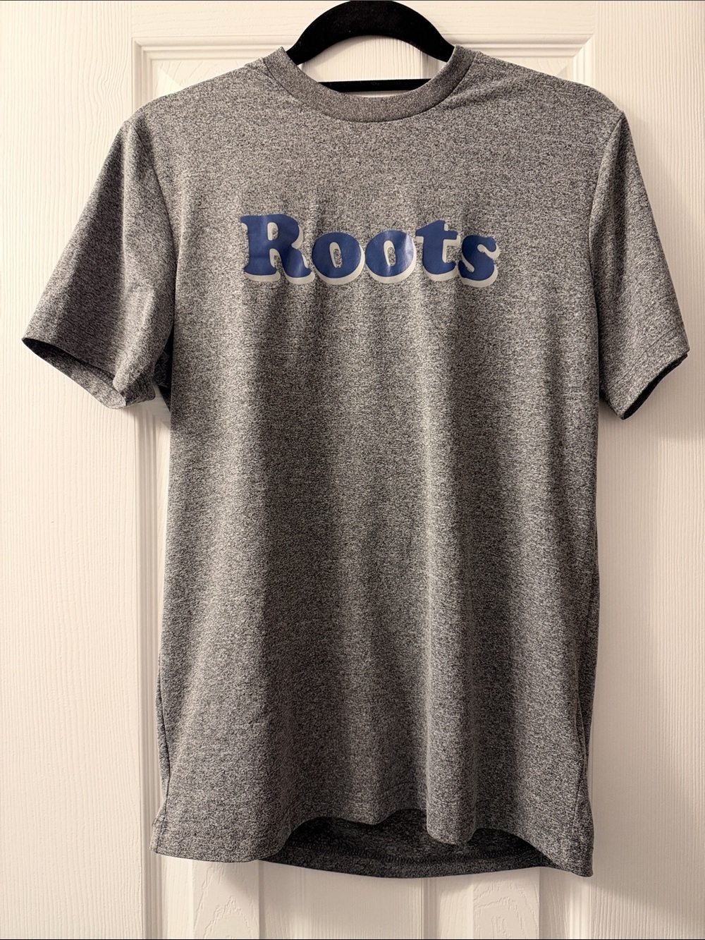 Roots Short Sleeve Heather Grey Tee with Blue Logo